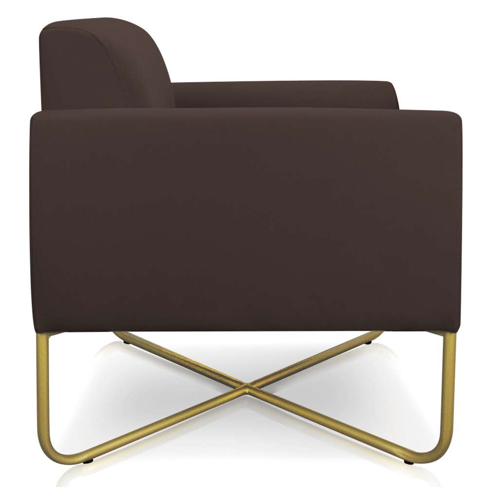 Kit 2 Poltronas Decorativas Base Industrial X Dourada Maressa S06 Suede Marrom - Ibiza