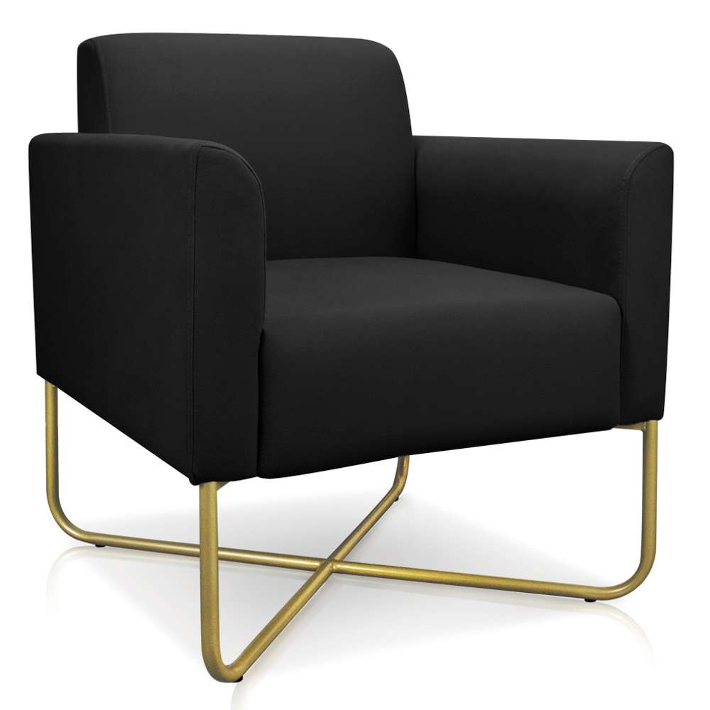 Kit 2 Poltronas Decorativas Base Industrial X Dourada Maressa S07 Suede Preto - Ibiza