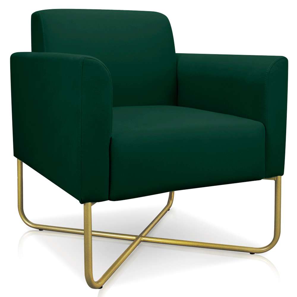 Kit 2 Poltronas Decorativas Base Industrial X Dourada Maressa S23 Suede Verde - Ibiza