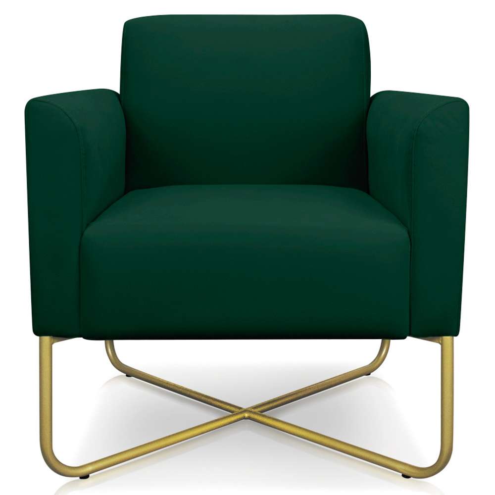 Kit 2 Poltronas Decorativas Base Industrial X Dourada Maressa S23 Suede Verde - Ibiza