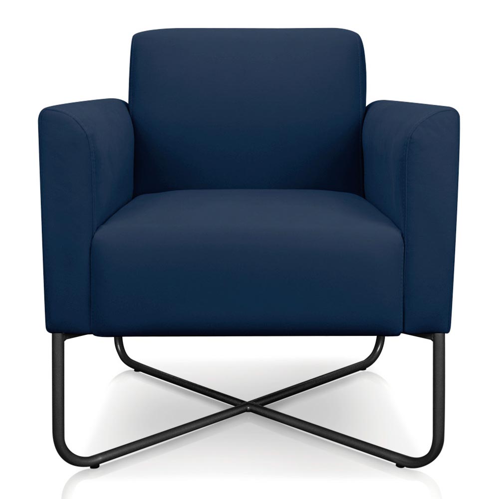 Kit 2 Poltronas Decorativas Base Industrial X Preta Maressa S01 Suede Azul Marinho - Ibiza