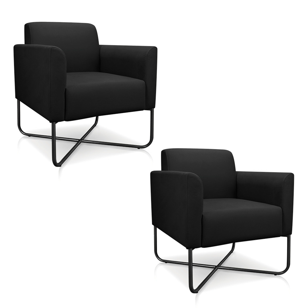 Kit 2 Poltronas Decorativas Base Industrial X Preta Maressa S07 Suede Preto - Ibiza