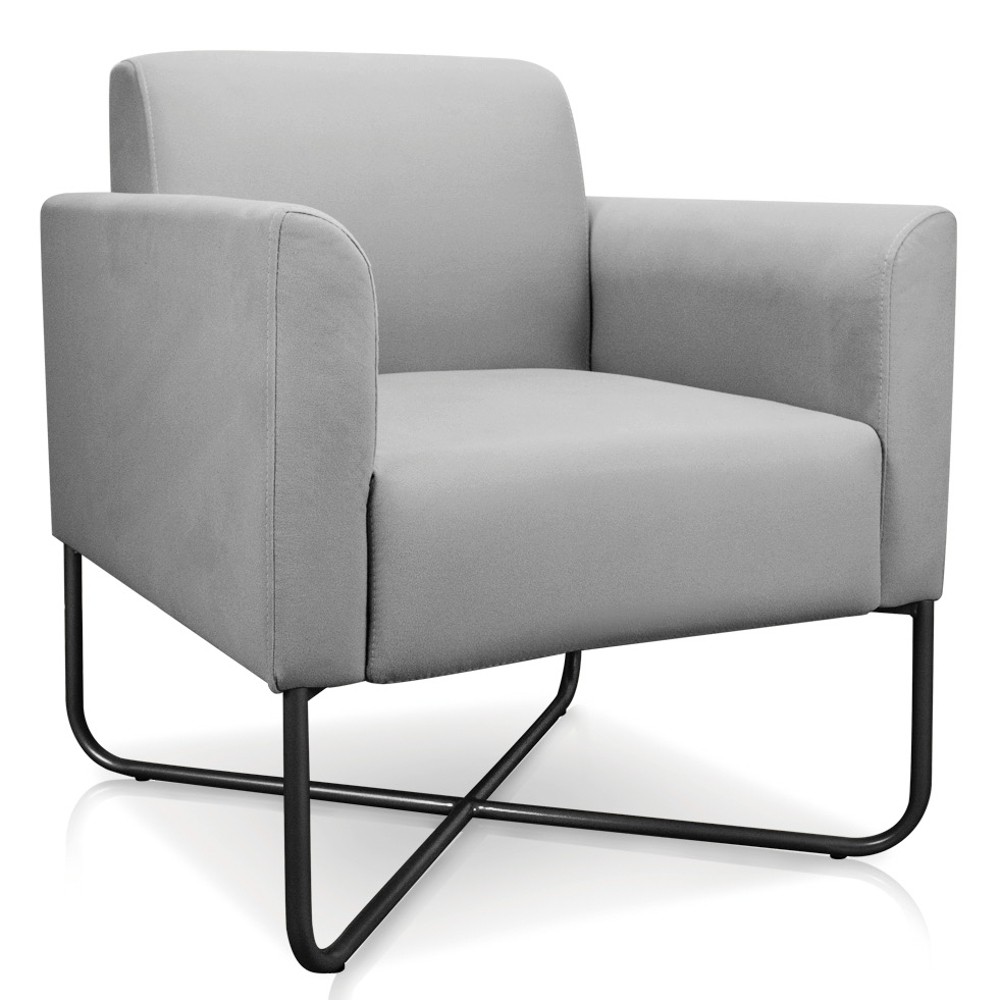 Kit 2 Poltronas Decorativas Base Industrial X Preta Maressa S10 Suede Cinza - Ibiza