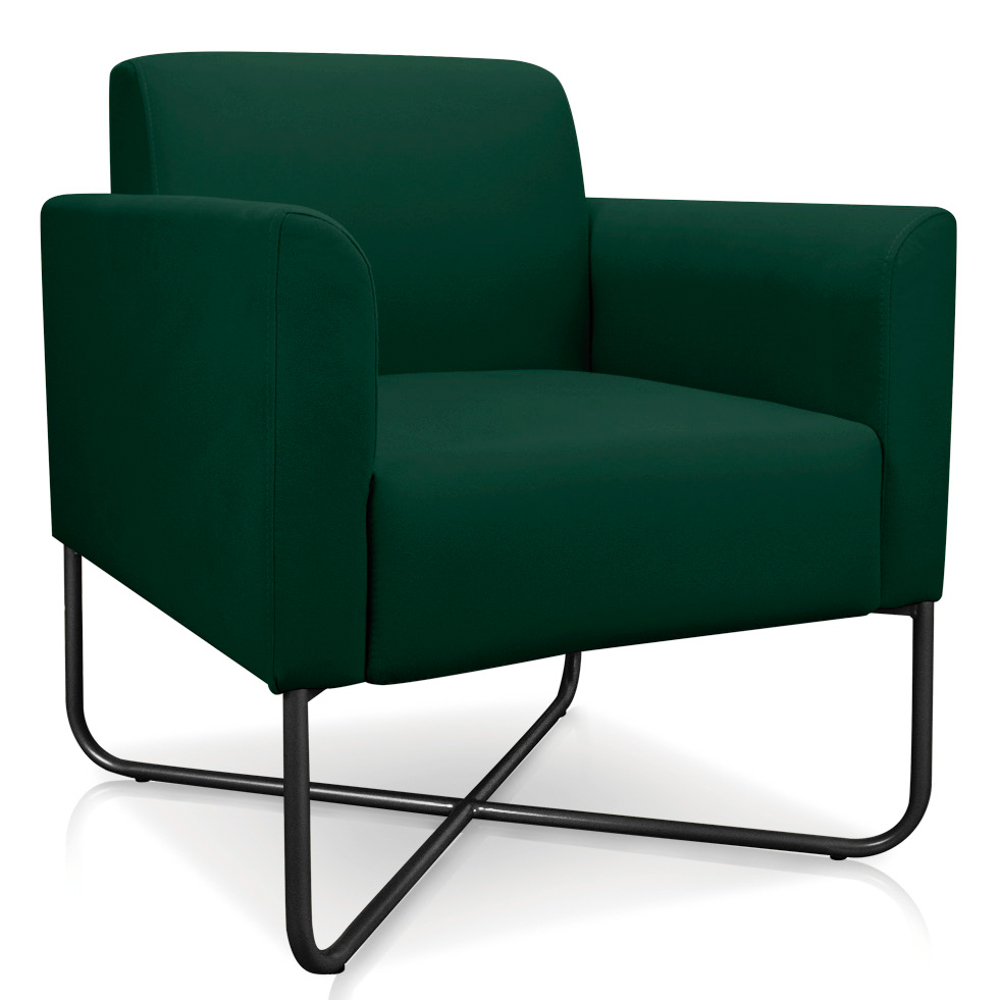 Kit 2 Poltronas Decorativas Base Industrial X Preta Maressa S23 Suede Verde - Ibiza