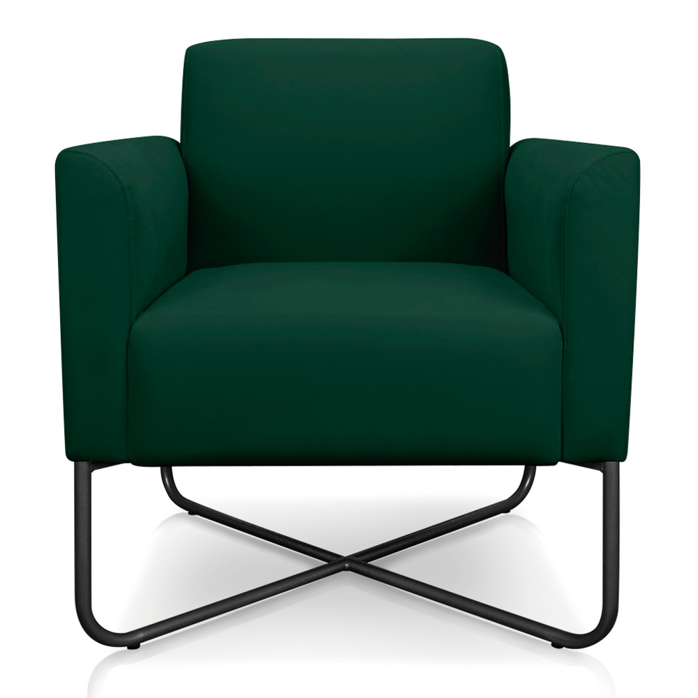 Kit 2 Poltronas Decorativas Base Industrial X Preta Maressa S23 Suede Verde - Ibiza