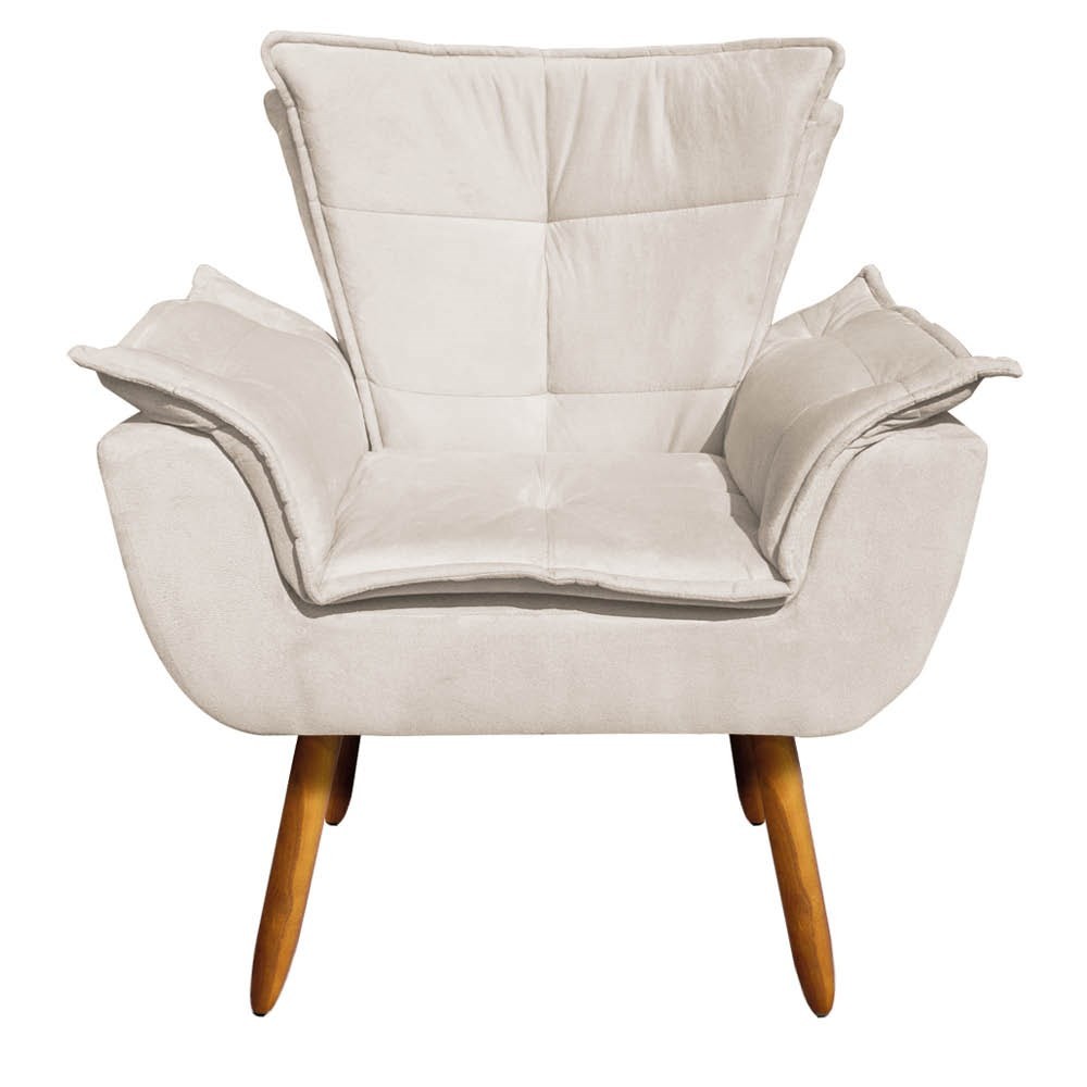 Kit 2 Poltronas Decorativas Pés Palito com Puff Opla Suede Bege - Ibiza
