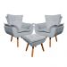 Kit 2 Poltronas Decorativas Pés Palito com Puff Opla Suede Cinza - Ibiza