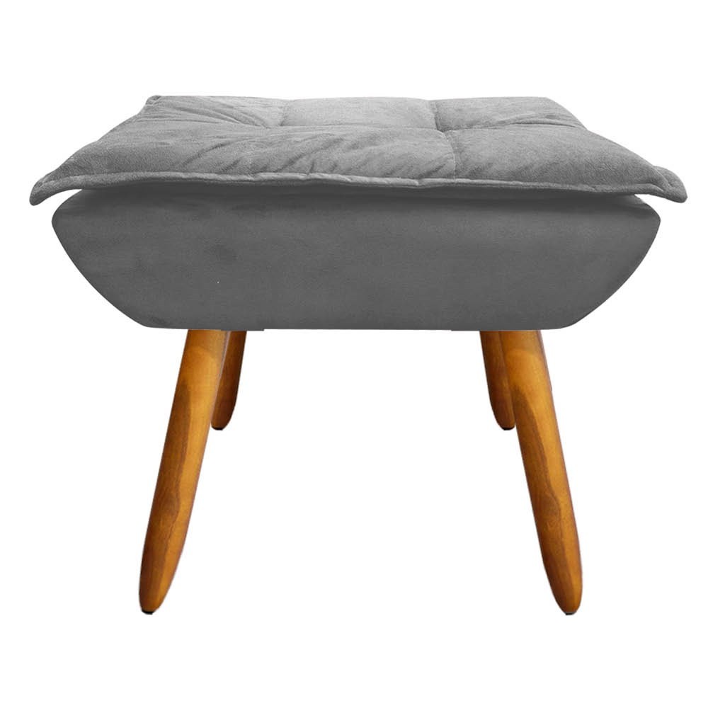 Kit 2 Poltronas Decorativas Pés Palito com Puff Opla Suede Grafite - Ibiza