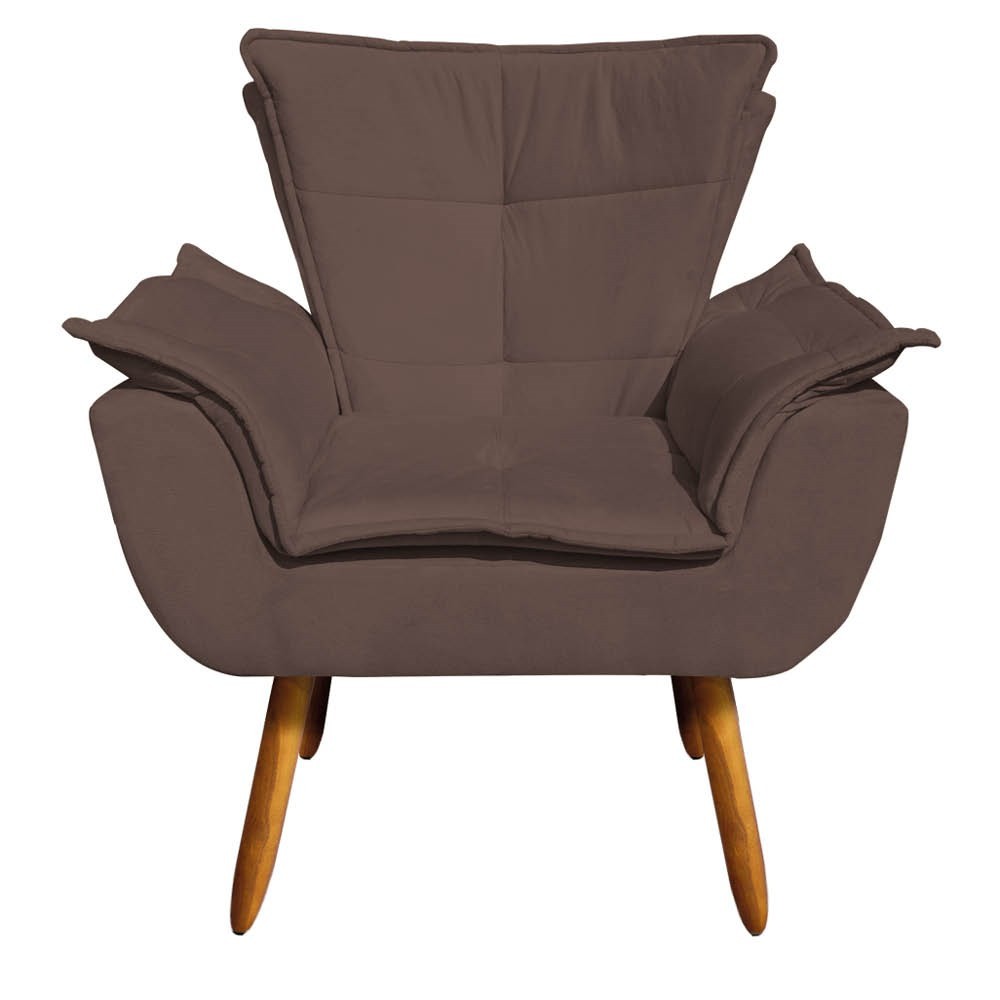 Kit 2 Poltronas Decorativas Pés Palito com Puff Opla Suede Marrom - Ibiza