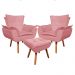 Kit 2 Poltronas Decorativas Pés Palito com Puff Opla Suede Rose - Ibiza