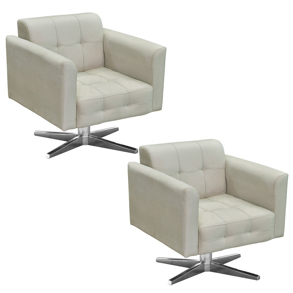 Kit 2 Poltronas Decorativas Sala de Estar Base Cromada Giratória Ana Suede Bege - Ibiza