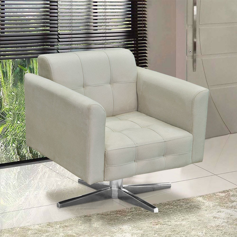 Kit 2 Poltronas Decorativas Sala de Estar Base Cromada Giratória Ana Suede Bege - Ibiza