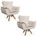 Kit 2 Poltronas Decorativas Sala de Estar Base Giratória Madeira Opla Suede Bege - Ibiza