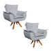 Kit 2 Poltronas Decorativas Sala de Estar Base Giratória Madeira Opla Suede Cinza - Ibiza
