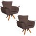 Kit 2 Poltronas Decorativas Sala de Estar Base Giratória Madeira Opla Suede Marrom - Ibiza