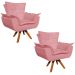 Kit 2 Poltronas Decorativas Sala de Estar Base Giratória Madeira Opla Suede Rose - Ibiza