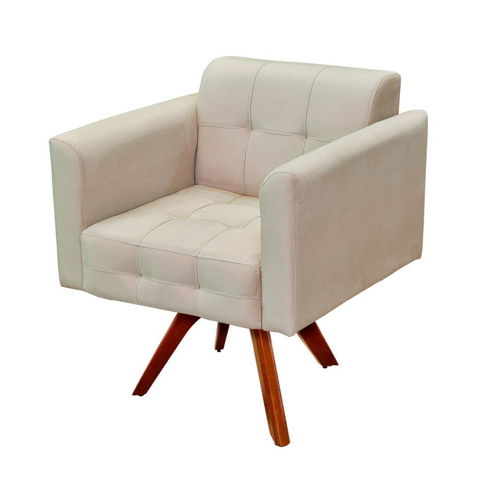 Kit 2 Poltronas Decorativas Sala de Estar Base Madeira Giratória Ana Suede Bege - Ibiza