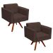 Kit 2 Poltronas Decorativas Sala de Estar Base Madeira Giratória Ana Suede Marrom - Ibiza