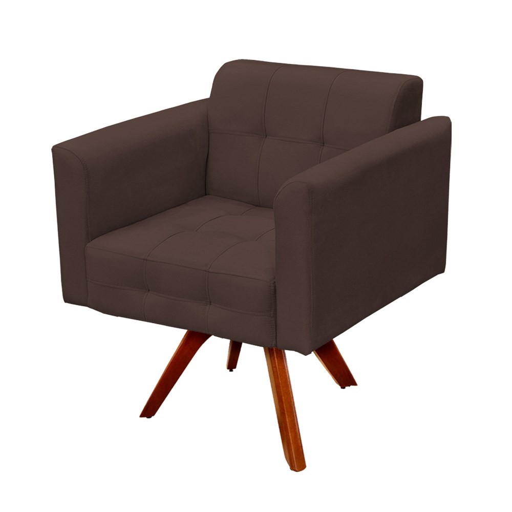 Kit 2 Poltronas Decorativas Sala de Estar Base Madeira Giratória Ana Suede Marrom - Ibiza