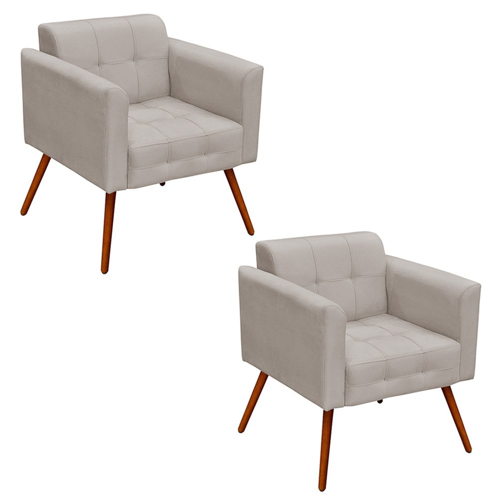 Kit 2 Poltronas Decorativas Sala de Estar Pés Palito Ana Suede Bege - Ibiza
