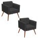 Kit 2 Poltronas Decorativas Sala de Estar Pés Palito Ana Suede Grafite - Ibiza