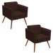 Kit 2 Poltronas Decorativas Sala de Estar Pés Palito Ana Suede Marrom - Ibiza