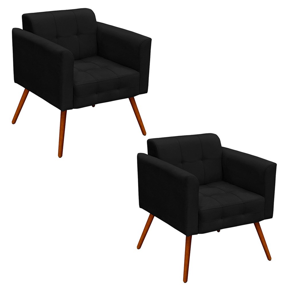 Kit 2 Poltronas Decorativas Sala de Estar Pés Palito Ana Suede Preto - Ibiza