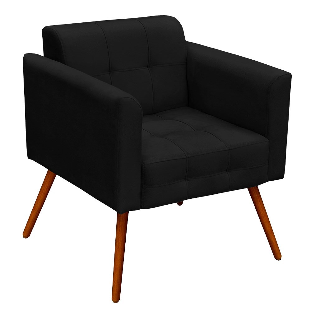 Kit 2 Poltronas Decorativas Sala de Estar Pés Palito Ana Suede Preto - Ibiza