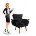 Kit 2 Poltronas Decorativas Sala de Estar Pés Palito Opla Suede Preto - Ibiza