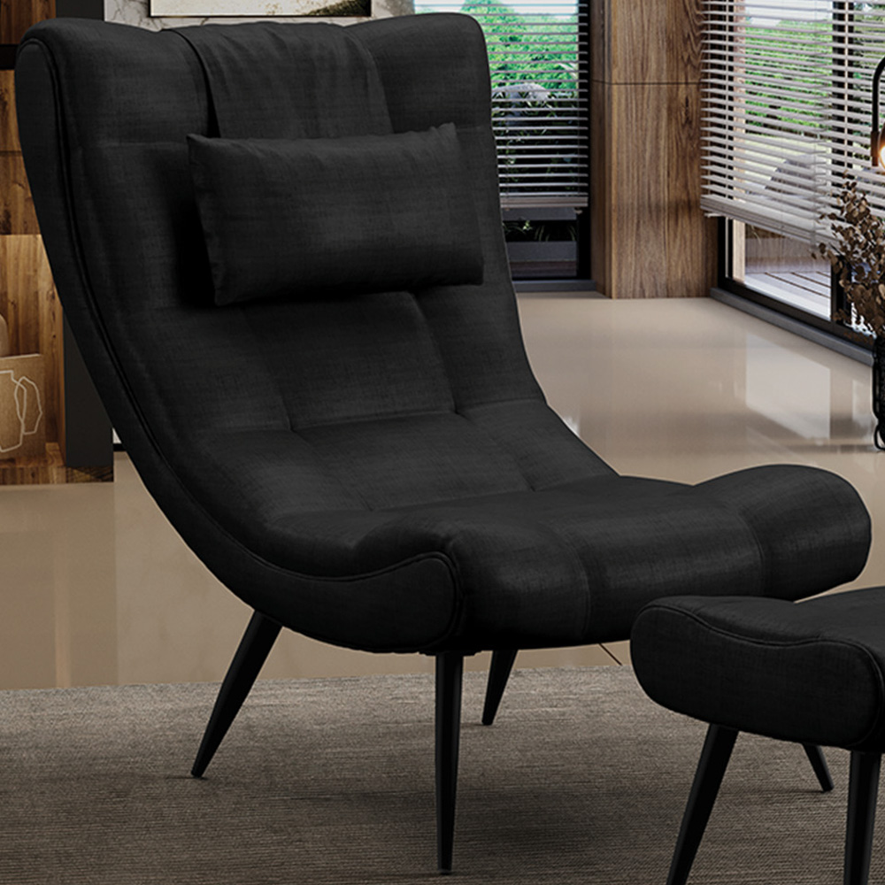 Kit 2 Poltronas Decorativas Sala de Estar com Almofada e Pés Palito Lord Facto Dunas Preto - Ibiza
