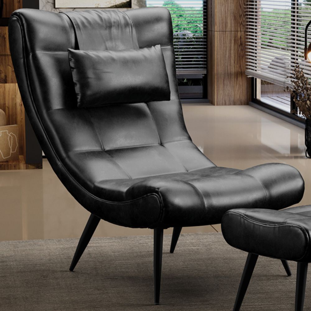 Kit 2 Poltronas Decorativas Sala de Estar com Almofada e Pés Palito Lord Sintético Preto - Ibiza