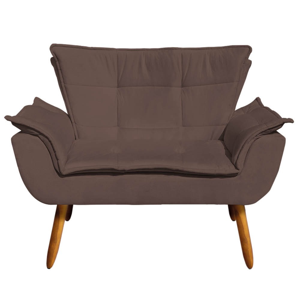Kit 2 Poltronas Namoradeiras Pés Palito 2 Lugares Opla Suede Marrom - Ibiza