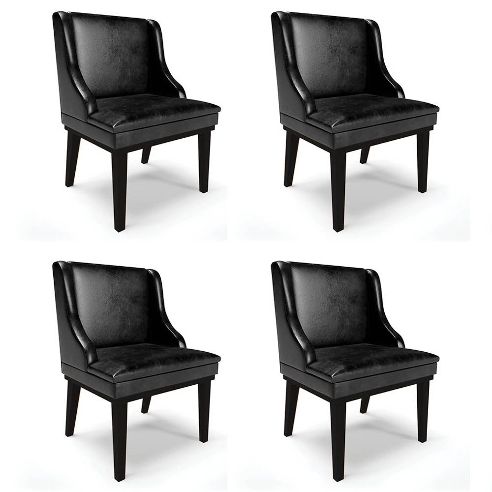 Kit 4 Cadeiras Estofadas Base Fixa de Madeira Preto Lia Sintético Premium Preto - Ibiza