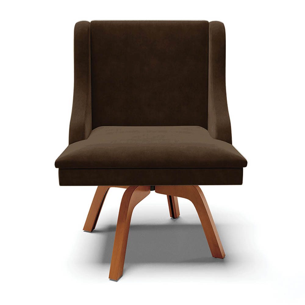Kit 4 Cadeiras Estofadas Base Giratória de Madeira Lia Suede Marrom - Ibiza
