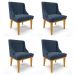 Kit 4 Cadeiras Estofadas para Sala de Jantar Base Fixa de Madeira Castanho Lia Suede Azul Marinho - Ibiza