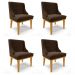 Kit 4 Cadeiras Estofadas para Sala de Jantar Base Fixa de Madeira Castanho Lia Suede Marrom - Ibiza
