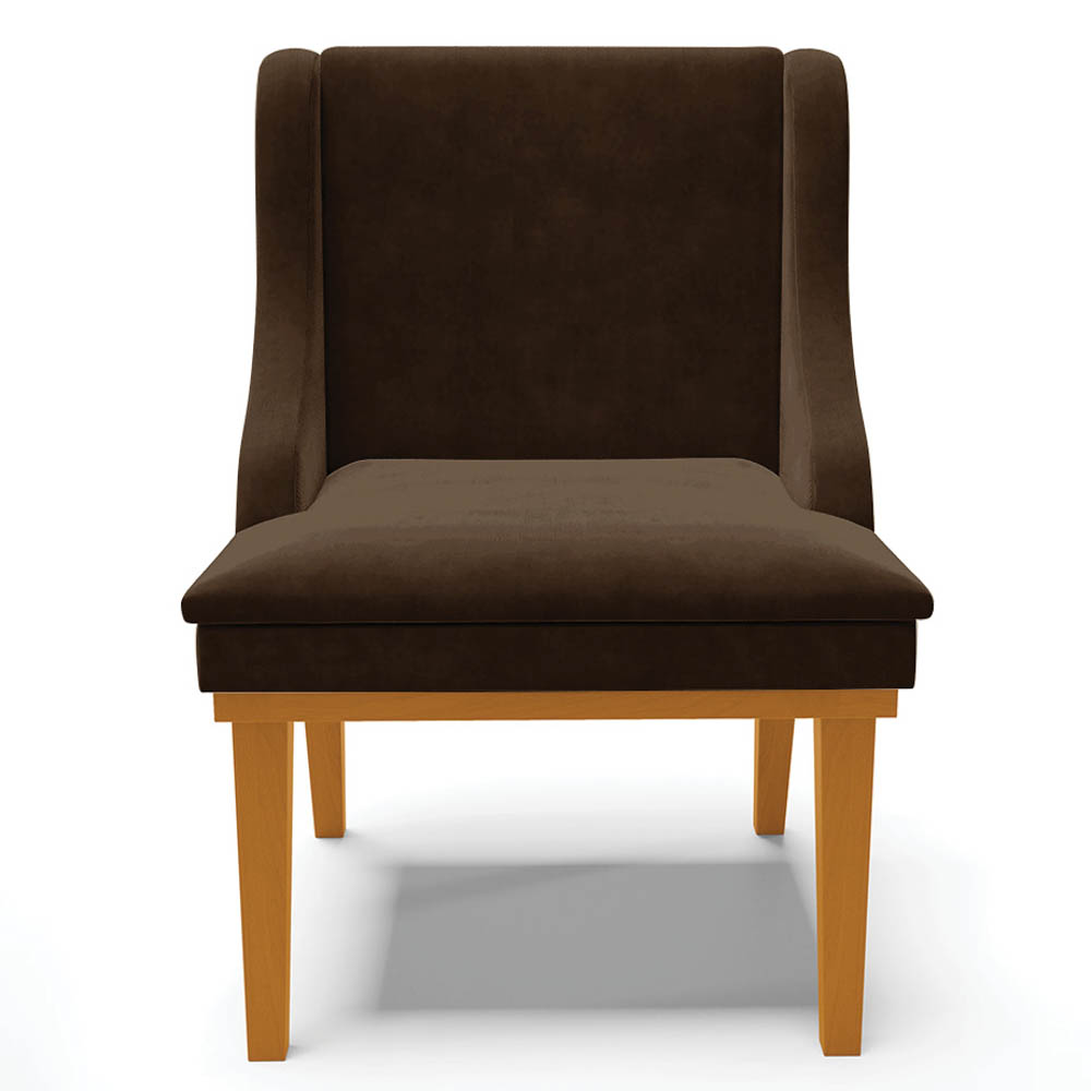 Kit 4 Cadeiras Estofadas para Sala de Jantar Base Fixa de Madeira Castanho Lia Suede Marrom - Ibiza