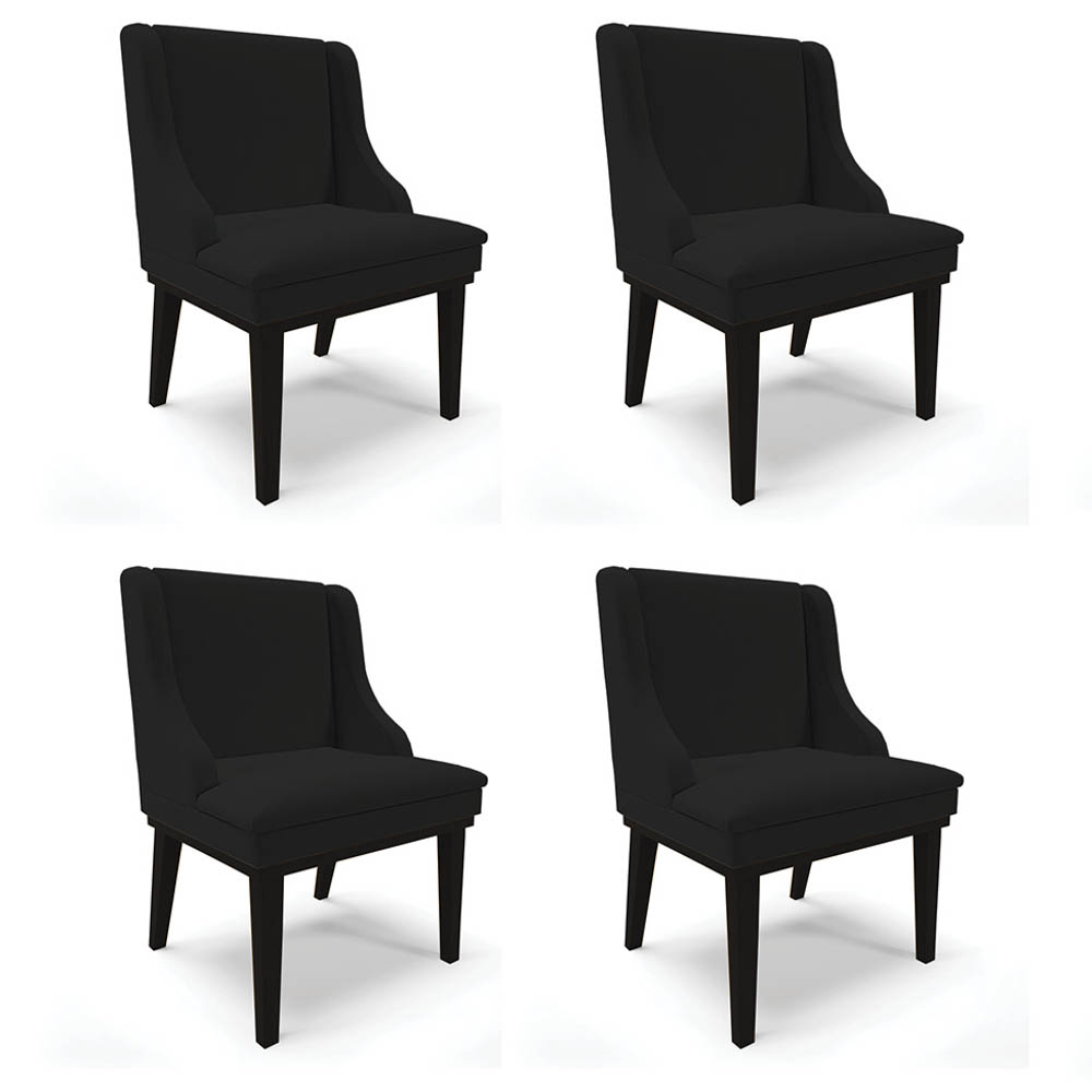 Kit 4 Cadeiras Estofadas para Sala de Jantar Base Fixa de Madeira Preto Lia Linho Preto - Ibiza