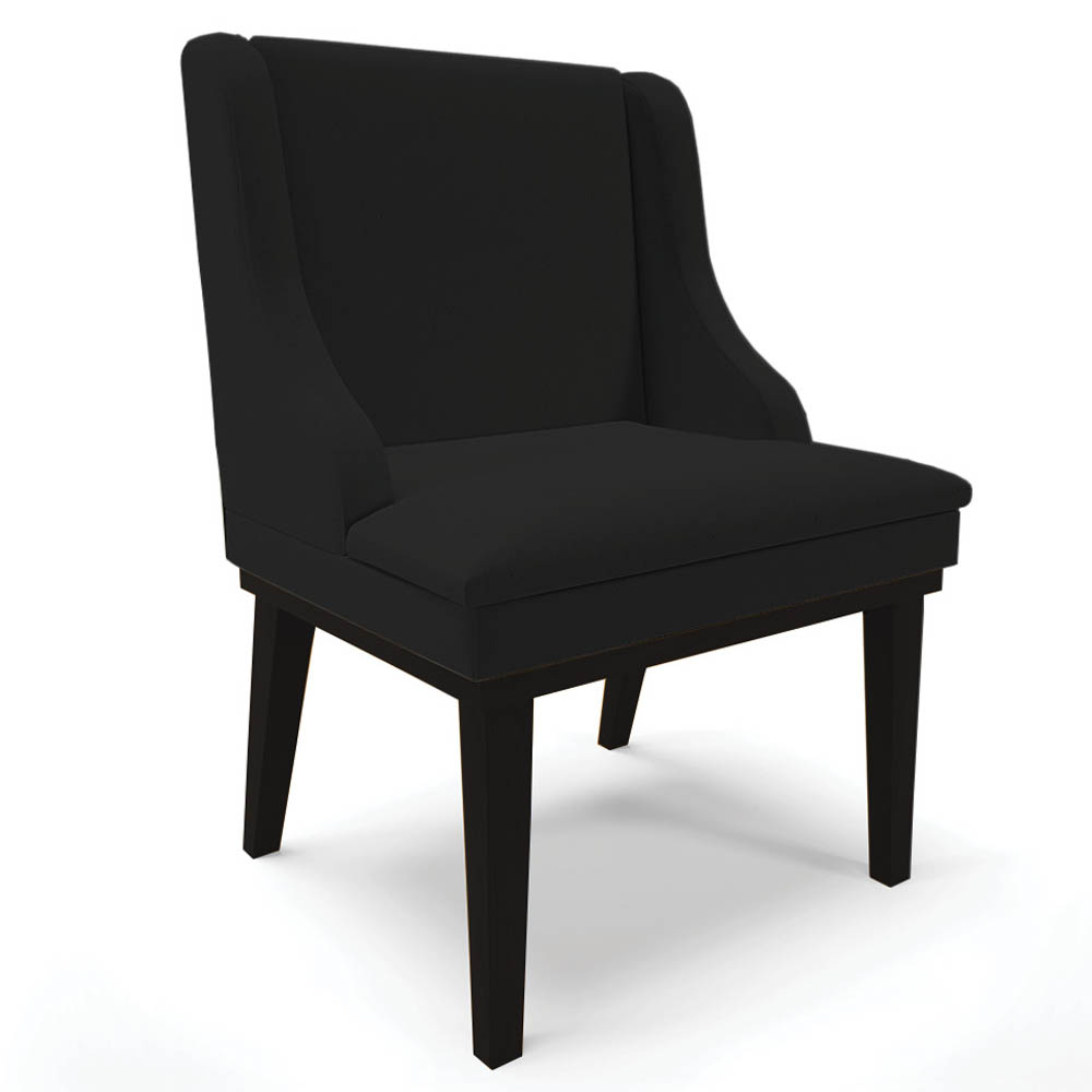 Kit 4 Cadeiras Estofadas para Sala de Jantar Base Fixa de Madeira Preto Lia Linho Preto - Ibiza