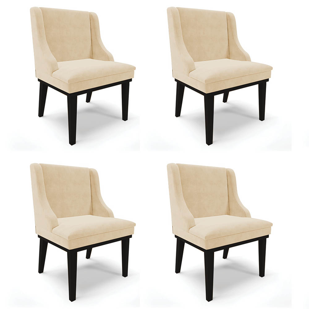 Kit 4 Cadeiras Estofadas para Sala de Jantar Base Fixa de Madeira Preto Lia Suede Bege - Ibiza