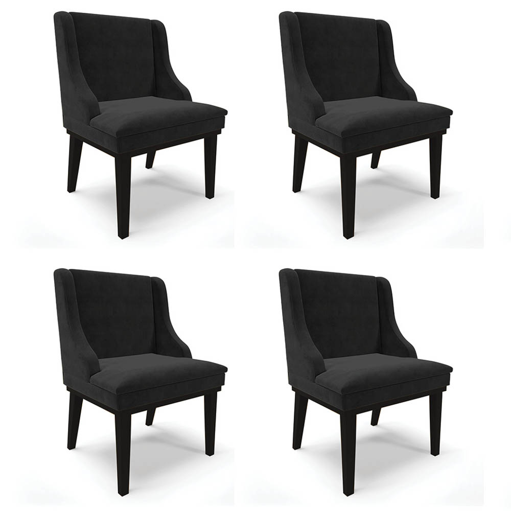 Kit 4 Cadeiras Estofadas para Sala de Jantar Base Fixa de Madeira Preto Lia Suede Preto - Ibiza