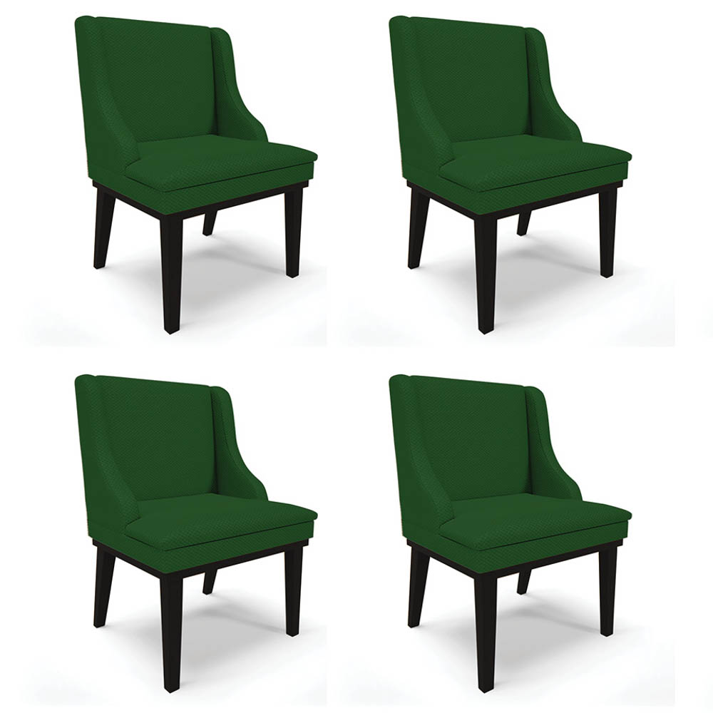 Kit 4 Cadeiras Estofadas para Sala de Jantar Base Fixa de Madeira Preto Lia Veludo Luxo Verde - Ibiza