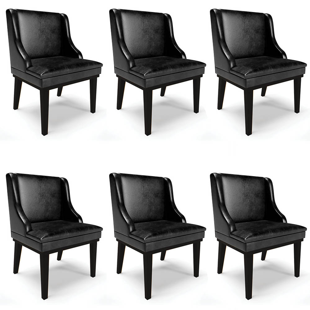 Kit 6 Cadeiras Estofadas Base Fixa de Madeira Preto Lia Sintético Premium Preto - Ibiza