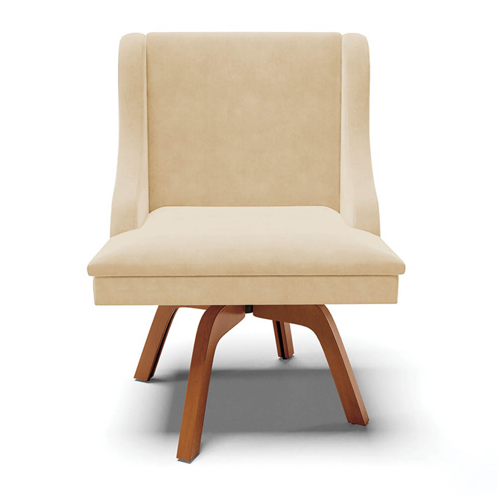 Kit 6 Cadeiras Estofadas Base Giratória de Madeira Lia Suede Bege - Ibiza