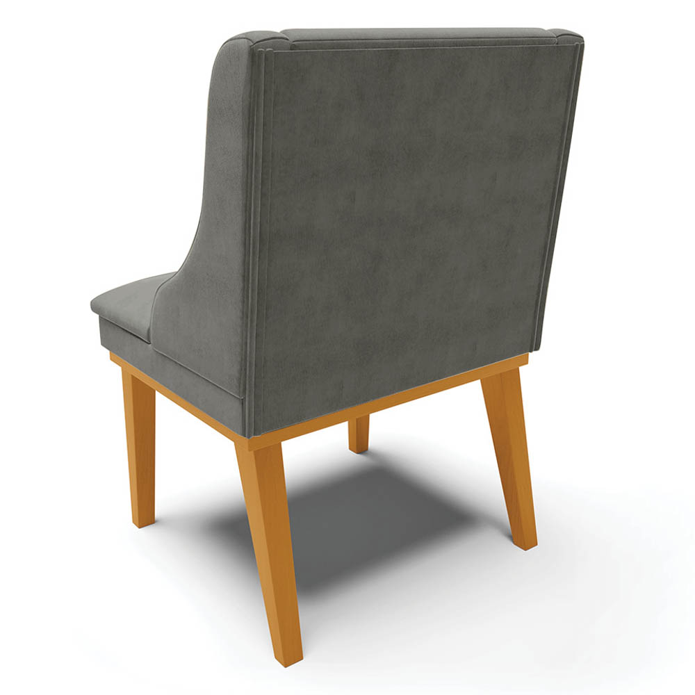 Kit 6 Cadeiras Estofadas para Sala de Jantar Base Fixa de Madeira Castanho Lia Suede Grafite - Ibiza