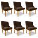 Kit 6 Cadeiras Estofadas para Sala de Jantar Base Fixa de Madeira Castanho Lia Suede Marrom - Ibiza
