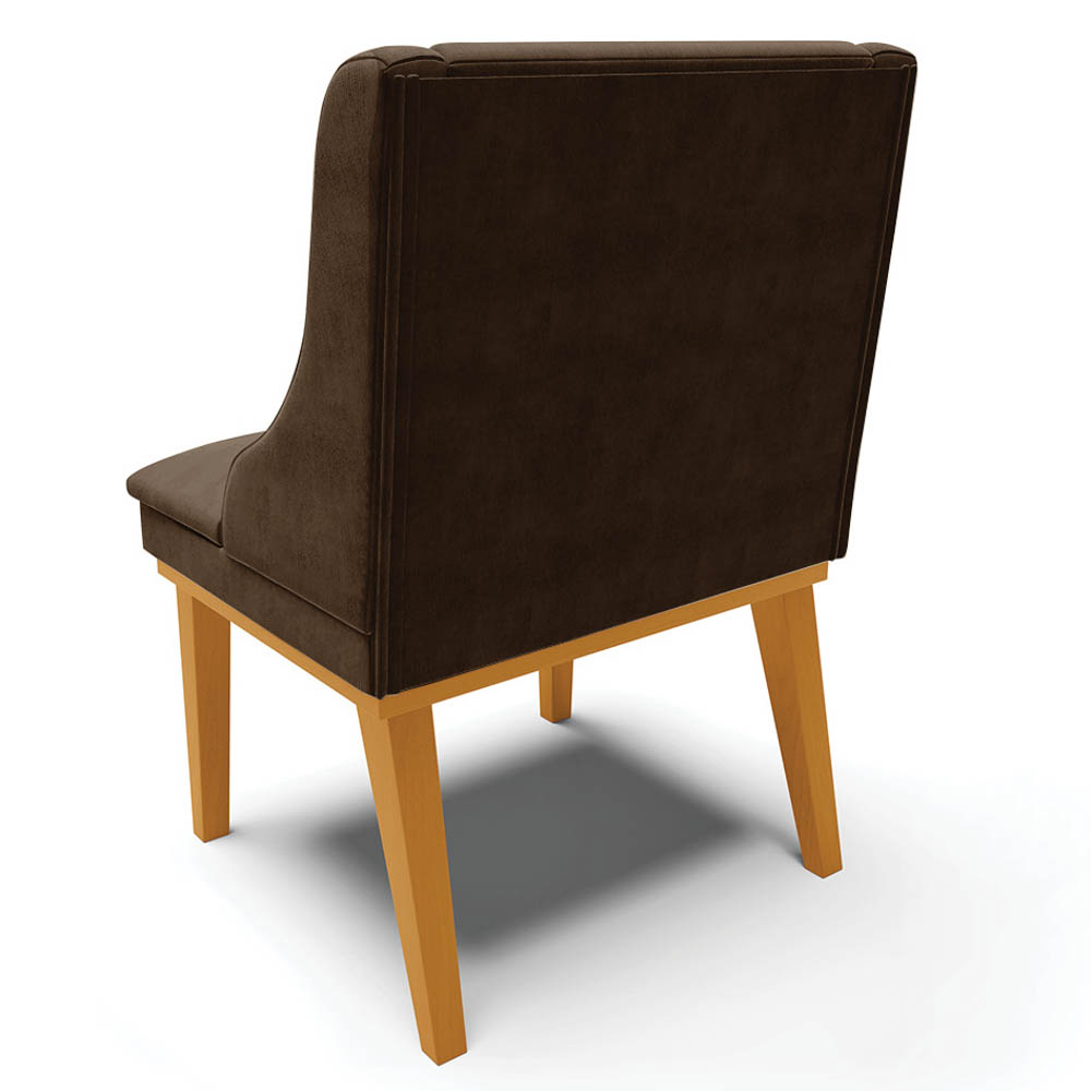 Kit 6 Cadeiras Estofadas para Sala de Jantar Base Fixa de Madeira Castanho Lia Suede Marrom - Ibiza