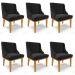 Kit 6 Cadeiras Estofadas para Sala de Jantar Base Fixa de Madeira Castanho Lia Suede Preto - Ibiza