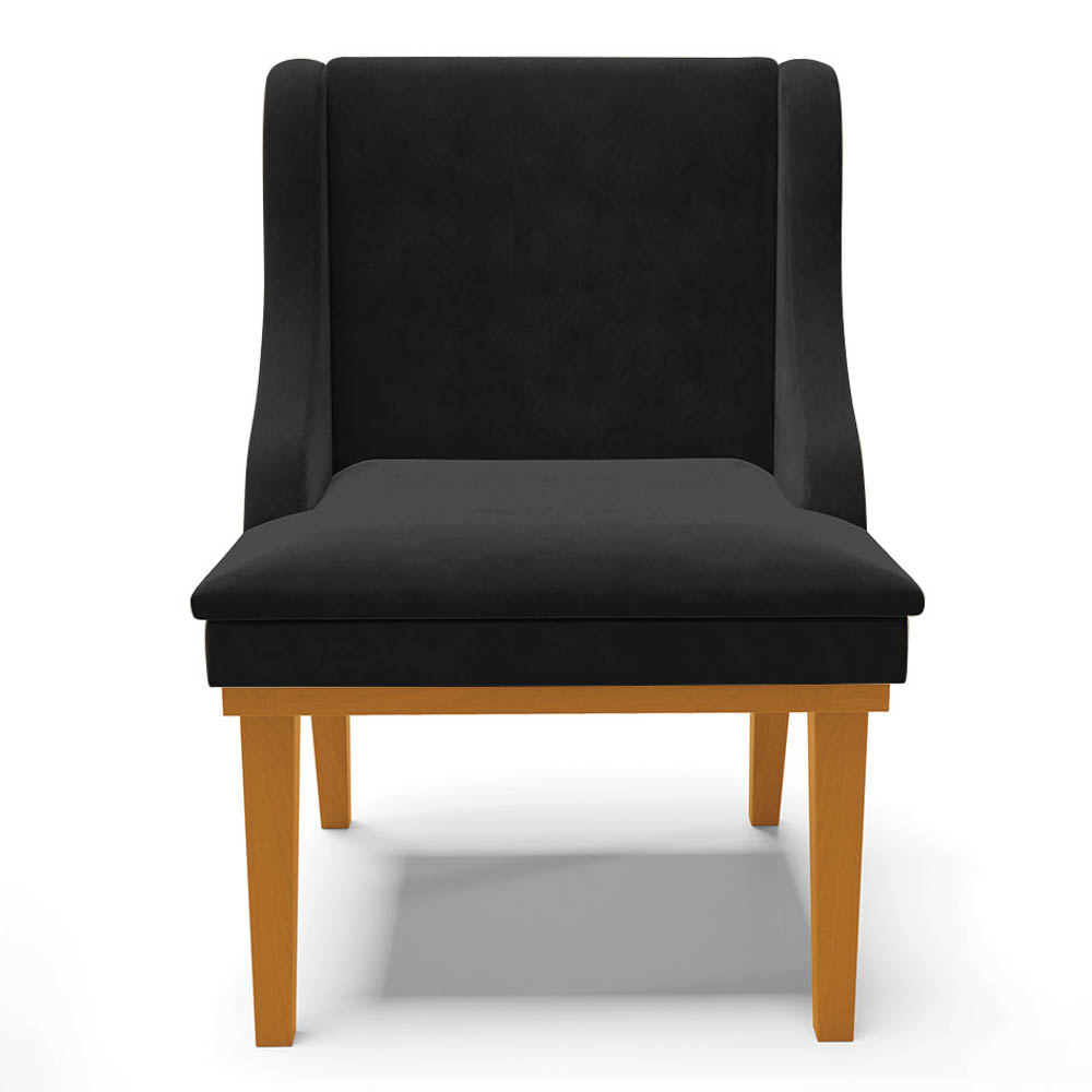 Kit 6 Cadeiras Estofadas para Sala de Jantar Base Fixa de Madeira Castanho Lia Suede Preto - Ibiza