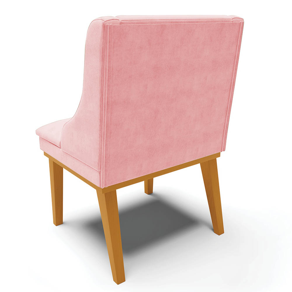 Kit 6 Cadeiras Estofadas para Sala de Jantar Base Fixa de Madeira Castanho Lia Suede Rosa bebê - Ibiza